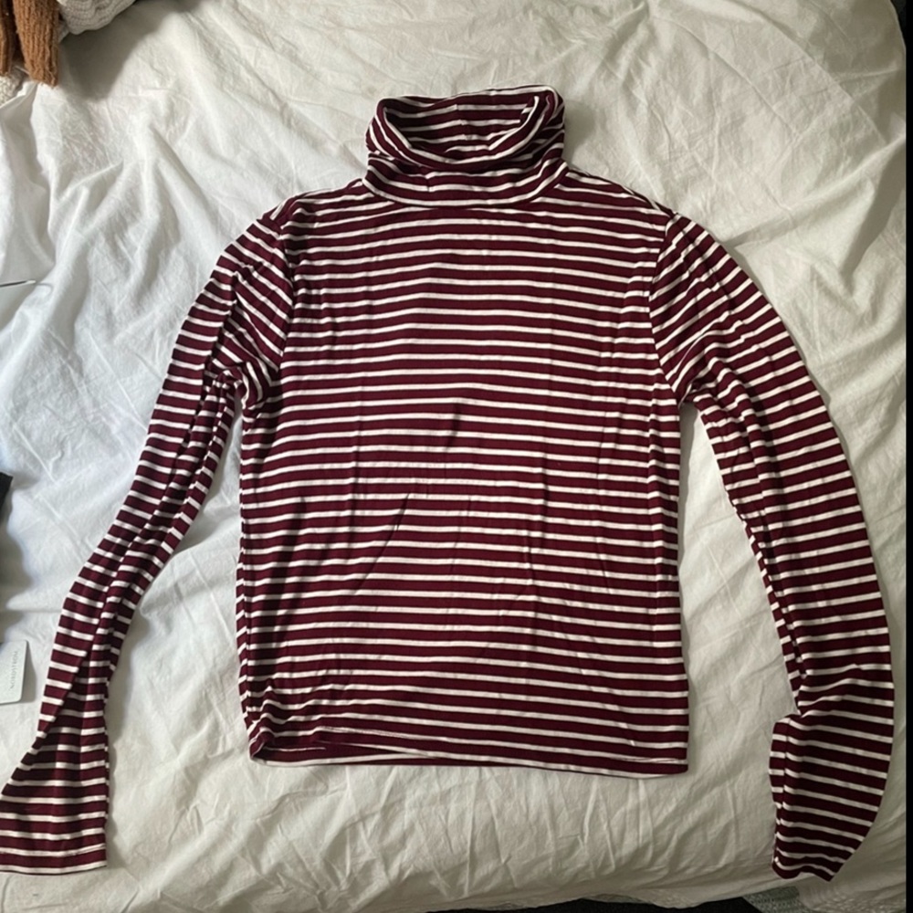Soft Red and White Striped Long Sleeve Turtleneck